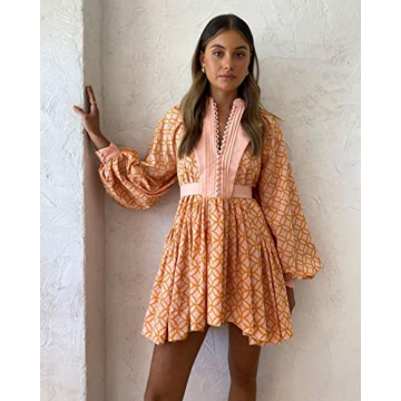 Stylish Floral Print Button Down Tunic Dress for Women