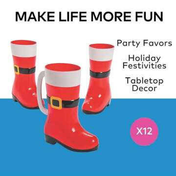 Festive Santa Boot Plastic Mugs Set of 12 for Christmas