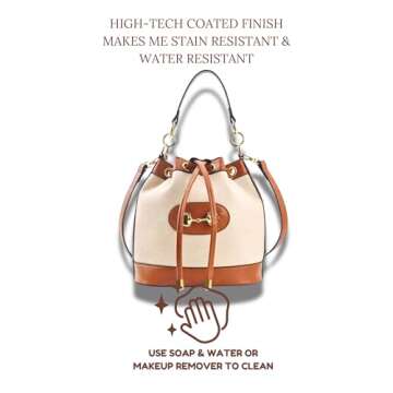 Brown Western Horse Bit drawstring crossbody sling bucket bag for women. Preppy & vintage horse lover small top-handle purse. Boho country style, vegan leather, easy-to-clean, water-resistant