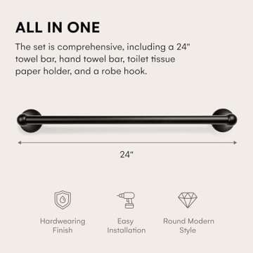 Dorence | 4-Piece Bathroom Hardware Set | Bathroom Towel Bar | Bath Accessories Sets for Bathroom | Bathroom Accessory | Bathroom Fixtures (Matte Black)