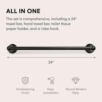 Dorence | 4-Piece Bathroom Hardware Set | Bathroom Towel Bar | Bath Accessories Sets for Bathroom | Bathroom Accessory | Bathroom Fixtures (Matte Black)