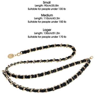 Glamorstar Leather Chain Belts Layered Metal Waist Belt for Women Ladies Dresses Gold Plus Size 130CM/51.2IN