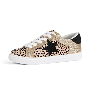 PARTY Women's Fashion Star Sneaker Lace Up Low Top Comfortable Cushioned Walking Shoes, Myles-Cheeta...