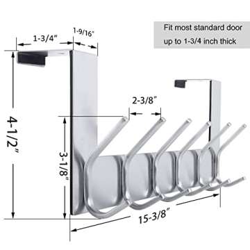 WEBI Over The Door Hook Door Hanger:Over The Door Towel Rack with 6 Hooks for Hanging Coats,Door Coa...