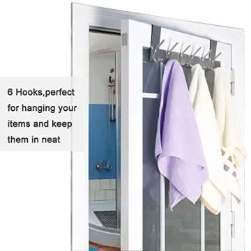 WEBI Over The Door Hook Door Hanger:Over The Door Towel Rack with 6 Hooks for Hanging Coats,Door Coat Hanger Towel Hanger Over Door Coat Rack for Towels,Clothes,Back of Bathroom,Silver