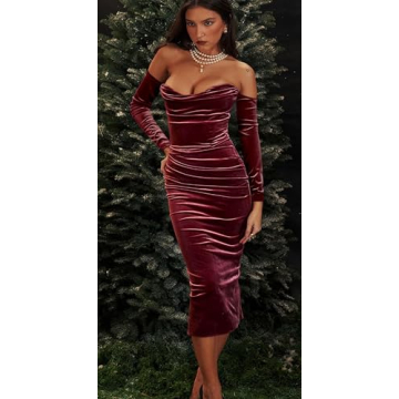 Stylish GOBLES Velvet Off The Shoulder Dress for Women
