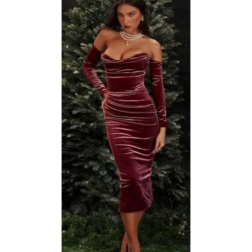 Stylish GOBLES Velvet Off The Shoulder Dress for Women