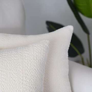 Artcest Set of 2 Decorative Boucle Like Square Throw Pillow Covers, Glamorous Comfy Elegant Textured Zippered Cushion Cases for Couch Bed and Living Room Decor, 18"x18" (Ivory)