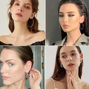 30 Pairs Gold Earrings Set for Women, Fashion Pearl Chain Link Stud Drop Dangle Earrings Multipack Hoop Earring Packs, Hypoallergenic Earrings for Birthday Party Jewelry