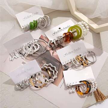 30 Pairs Gold Earrings Set for Women, Fashion Pearl Chain Link Stud Drop Dangle Earrings Multipack Hoop Earring Packs, Hypoallergenic Earrings for Birthday Party Jewelry