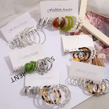 30 Pairs Gold Earrings Set for Women, Fashion Pearl Chain Link Stud Drop Dangle Earrings Multipack Hoop Earring Packs, Hypoallergenic Earrings for Birthday Party Jewelry