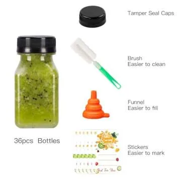BAKHUK 36pcs 4oz Mini Plastic Juice Bottles with Caps, Empty Reusable Clear Bulk Beverage Containers for Juice, Milk and Other Beverages,Suitable for Christmas Parties