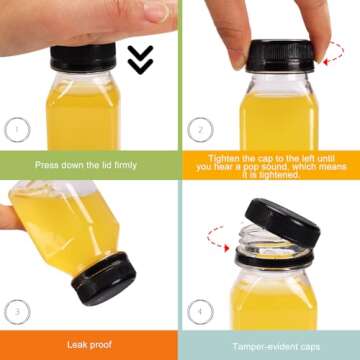 BAKHUK 36pcs 4oz Mini Plastic Juice Bottles with Caps, Empty Reusable Clear Bulk Beverage Containers for Juice, Milk and Other Beverages,Suitable for Christmas Parties