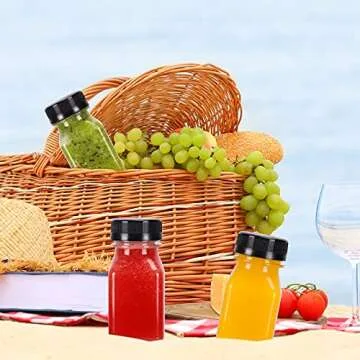 BAKHUK 36pcs 4oz Mini Plastic Juice Bottles with Caps, Empty Reusable Clear Bulk Beverage Containers for Juice, Milk and Other Beverages,Suitable for Christmas Parties