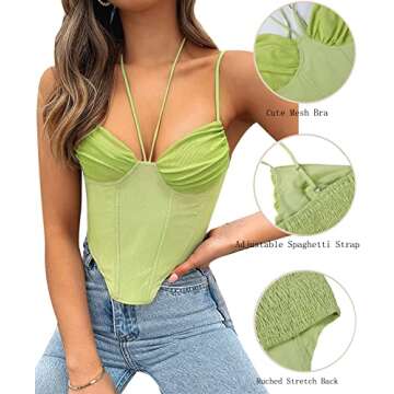 Dwnval Women's Sexy Corset Top Push Up Off Shoulder Spaghetti Strap Halter Crop Tank Tops Bodyshaper Bustiers(Green,S)