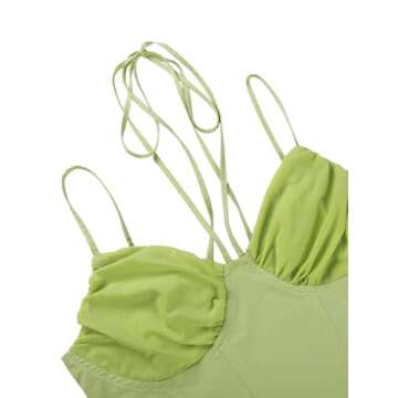 Dwnval Women's Sexy Corset Top Push Up Off Shoulder Spaghetti Strap Halter Crop Tank Tops Bodyshaper Bustiers(Green,S)