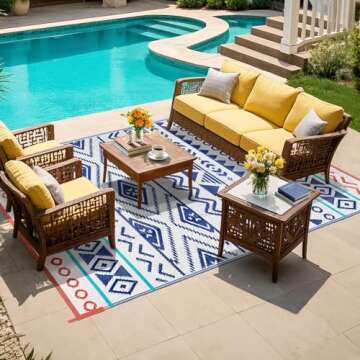 Outdoor Rugs Patio Camping Waterproof - 5x8 Plastic Straw Patio Rug Portable for Campers, Outside RVs Mat, Outdoor Area Carpet for Patios Clearance, Backyard Porch, Balcony, Picnic