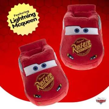 Disney Pixar Cars Slippers Kids Boys PJ House Sandals - Lightning McQueen Pajama Warm Slipper Shoe - Red 3D Car Plush (size 5-6 Toddler)