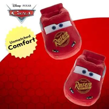 Disney Pixar Cars Slippers Kids Boys PJ House Sandals - Lightning McQueen Pajama Warm Slipper Shoe - Red 3D Car Plush (size 5-6 Toddler)