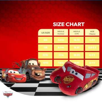 Disney Pixar Cars Slippers Kids Boys PJ House Sandals - Lightning McQueen Pajama Warm Slipper Shoe - Red 3D Car Plush (size 5-6 Toddler)