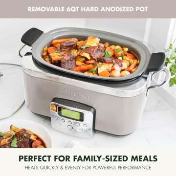 GreenPan Elite 8-in-1 Programmable 6QT Electric Slow Cooker, Dishwasher Safe Lid & Removable Crock, PFAS-Free Healthy Ceramic Nonstick Multi-Cooker, Sear, Sauté, Brown, Steam Basket, Roast, Clay