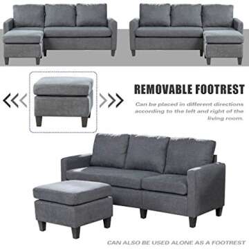 Sofa Sectional Sofa Futon Sofa for Living Room Modern Sofa Couches and Sofas Corner Sofa Furniture Set Sofa Set (Grey)