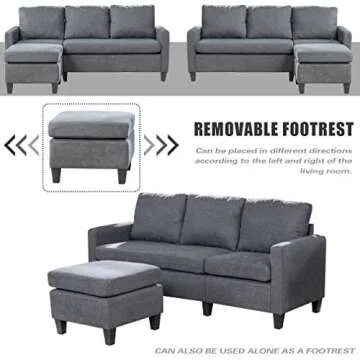 Sofa Sectional Sofa Futon Sofa for Living Room Modern Sofa Couches and Sofas Corner Sofa Furniture Set Sofa Set (Grey)