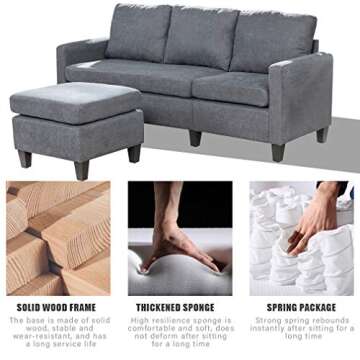 Sofa Sectional Sofa Futon Sofa for Living Room Modern Sofa Couches and Sofas Corner Sofa Furniture Set Sofa Set (Grey)