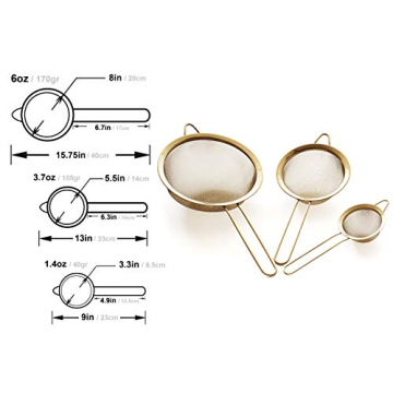 304 Stainless Steel Gold Strainer Set Fine Mesh 3 Sizes