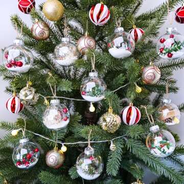 Winlyn 10 Pcs Christmas Bulb Ornament Ball Clear Plastic Ball Craft Baubles Ornaments Fillable Unbre...