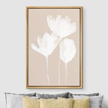 Zenobia Framed Canvas Print Wall Art Tan White Forest Flower Silhouette Abstract Nature Illustration...
