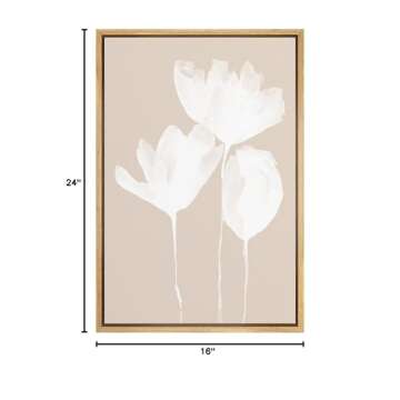 Zenobia Framed Canvas Print Wall Art Tan White Forest Flower Silhouette Abstract Nature Illustrations Minimalism Rustic Chic Relax/Calm Multicolor for Living Room, Bedroom, Office - 16"x24" Natural