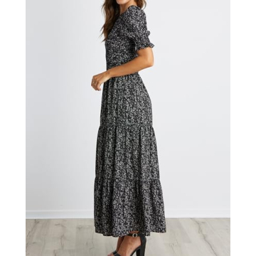 BTFBM Women's Boho Maxi Dress - Casual Floral Summer Style