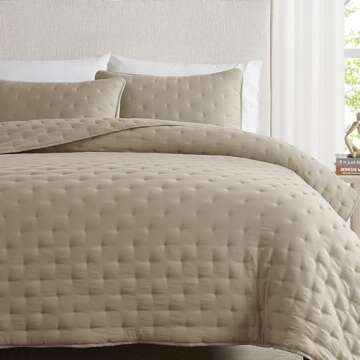 WDCOZY Beige Cloud California Cal King Size Quilt Bedding Sets with Pillow Shams, Oversized Tan Ligh...