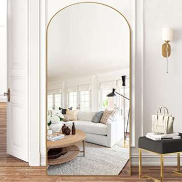 PexFix Full Length Mirror, 71''x32'' Black Arched Mirror Large Floor Mirror Standing Leaning Hanging [71''x32''-Gold]