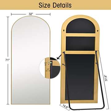 PexFix Full Length Mirror, 71''x32'' Black Arched Mirror Large Floor Mirror Standing Leaning Hanging [71''x32''-Gold]