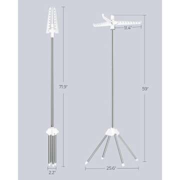 SONGMICS Clothes Drying Rack, 59-Inch Folding Laundry Drying Rack with 3 Rotatable Arms for Hangers, 4 Legs, Stainless Steel, for 27 Pieces of Clothes, White and Silver ULLR510W01