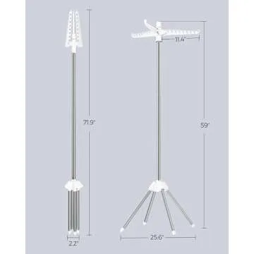 SONGMICS Clothes Drying Rack, 59-Inch Folding Laundry Drying Rack with 3 Rotatable Arms for Hangers, 4 Legs, Stainless Steel, for 27 Pieces of Clothes, White and Silver ULLR510W01