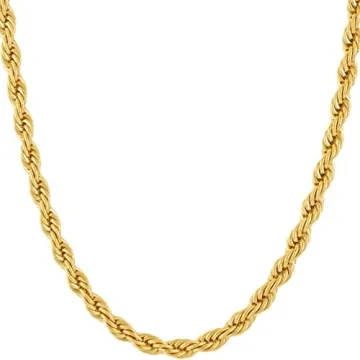 LIFETIME JEWELRY 5mm White Gold Chain for Men & Women 24k Real Gold Plated Diamond Cut Gold Rope Cha...