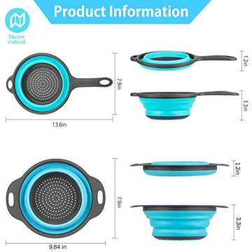 Silicone Collapsible Colanders and Strainers (2 Piece Set -Royal Blue), Rareccy Kitchen Colander with Handles Diameter Sizes 8" - 2 Quart - Folding Food Strainer for Draining Pasta, Vegetable, Fruit