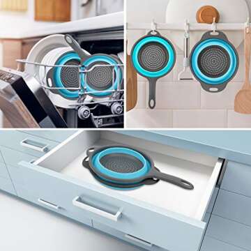 Silicone Collapsible Colanders and Strainers (2 Piece Set -Royal Blue), Rareccy Kitchen Colander with Handles Diameter Sizes 8" - 2 Quart - Folding Food Strainer for Draining Pasta, Vegetable, Fruit