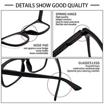 VIDEBLA 5 Pack Blue Light Blocking Reading Glasses,Spring Hinge Computer Readers for Women Men,Anti UV Ray Filter Nerd Eyeglasses (Mix, 1.50)