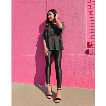 Stylish SANTINY Faux Leather High Waisted Leggings