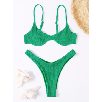 QWINEER Women's Underwire High Cut Bikini 2024 - Green M