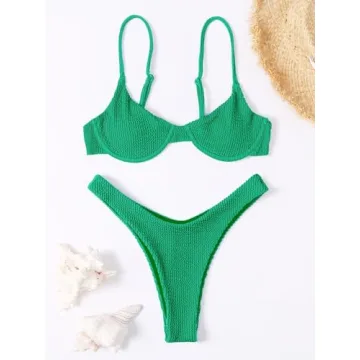 QWINEER Women's Underwire High Cut Bikini 2024 - Green M