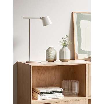 Small Boho Vase for Decor,Rustic Farmhouse Vase for Pampas Grass,Eucalyptus Set and Tiny Stem Flowers,Ceramic Vases for Centerpieces, 5.3 Inch Vintage Vase,Wave-Arctic White