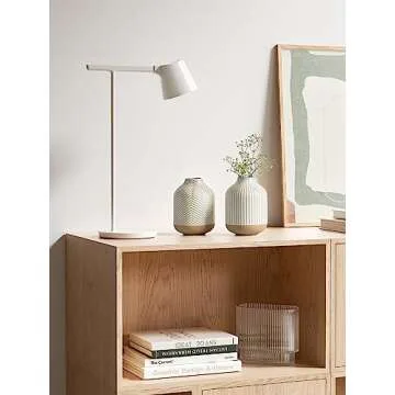 Small Boho Vase for Decor,Rustic Farmhouse Vase for Pampas Grass,Eucalyptus Set and Tiny Stem Flowers,Ceramic Vases for Centerpieces, 5.3 Inch Vintage Vase,Wave-Arctic White