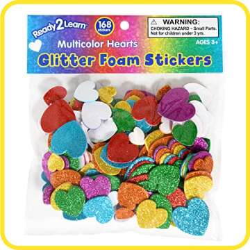 READY 2 LEARN Glitter Foam Stickers | Multicolor Hearts | Pack of 168 | Self-Adhesive Stickers for Kids | Decorate Scrapbooks, Cards and More