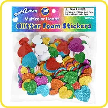 READY 2 LEARN Glitter Foam Stickers | Multicolor Hearts | Pack of 168 | Self-Adhesive Stickers for Kids | Decorate Scrapbooks, Cards and More