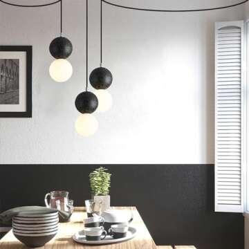 SIMEESO Black Concrete Pendant Light Plug in Modern Cement Pendant Light Hanging Globe Round Stone Pendant Lamp Industrial Light fixtures for Kitchen Island Living Room Dining Room,G9